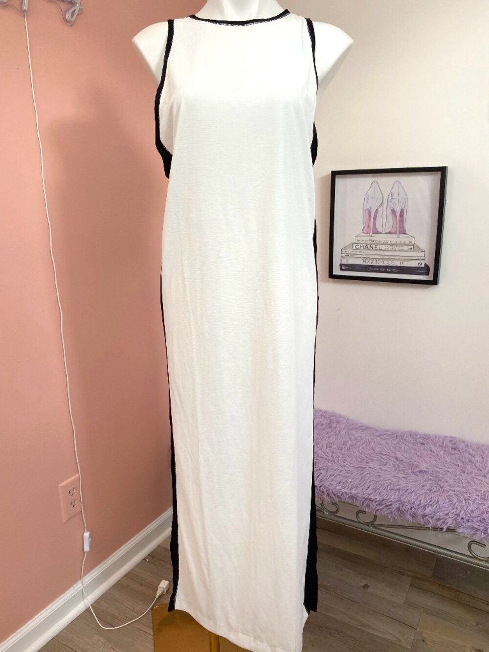 Zara Black and White Sleeveless Racerback Maxi Dress NWT Small